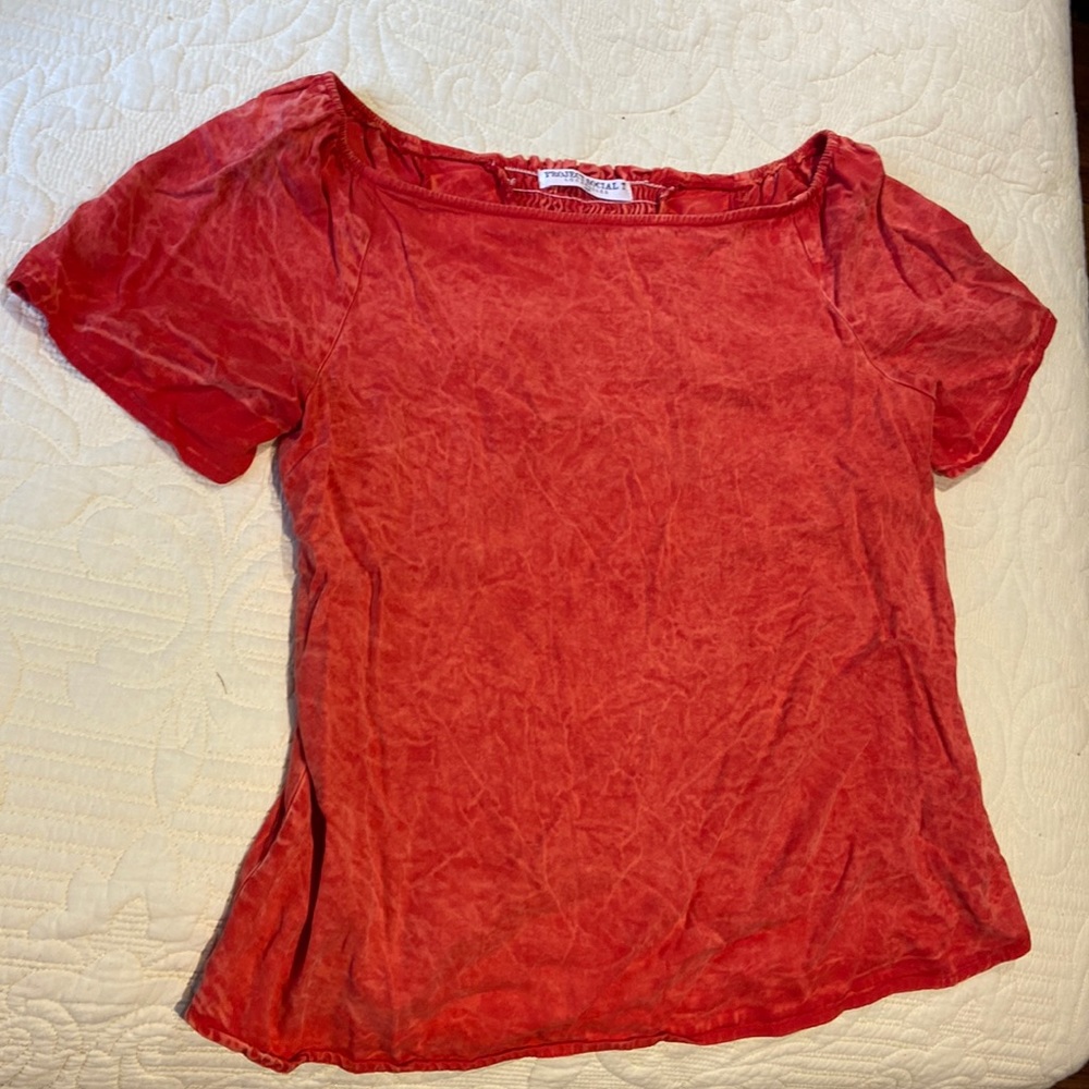 Distressed Red off the shoulder top